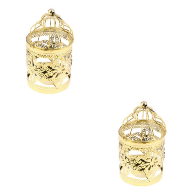 Guardoinrt Electroplated Metal Birdcage Shape Tea Light B- Candle Holder Gold Type E 2Set