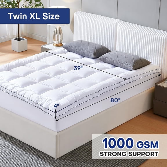 4 Inch Dual Layer Twin XL Mattress Topper, Cooling Gel Memory Foam for Back Pain & Pressure Relief, CertiPUR-US Certified Mattress Pad