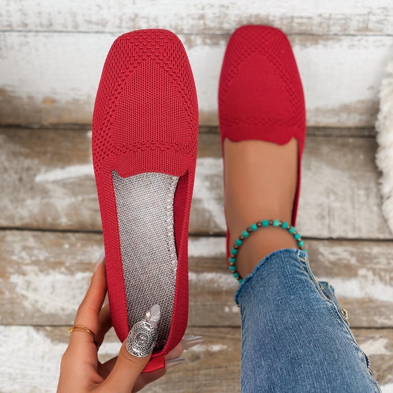 ZEZKT Round Toe Women Flat Shoes Slip On Girls Dress Black Ballet Flats Red 7.5, Women's, Size: US 7.5