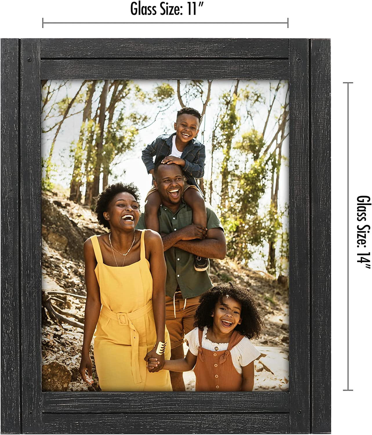 Americanflat 11x14 Rustic Picture Frame in Charcoal Black with Textured Wood and Polished Glass - Horizontal and Vertical Formats for Wall Hanging - Farmhouse Style