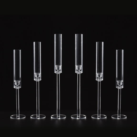 Set of 6 Clear Acrylic Taper Candle Holders, Shatterproof Candlestick Holders for Wedding, Christmas and Dining Table Centerpieces