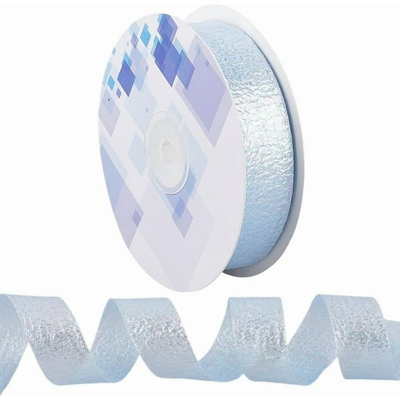 1roll 20 Yards Iridescent Polyester Ruffled Ribbon for Sewing Decoration Light Blue 1 inch(25mm)