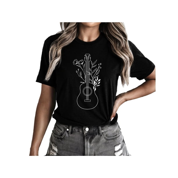 Flower Guitar Cute Gift for Funny Womens Summer Graphic Tees
