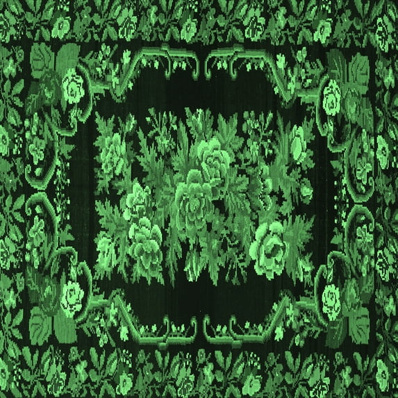 Ahgly Company Indoor Square Medallion Emerald Green French Area Rugs, 7' Square