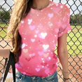 thumbnail image 2 of asdoklhq Heart Print Valentine's Day Tees Ladies' Fashion Valentine's Day Printed Short Sleeved Round Neck Top/shirt Pink XL, 2 of 4