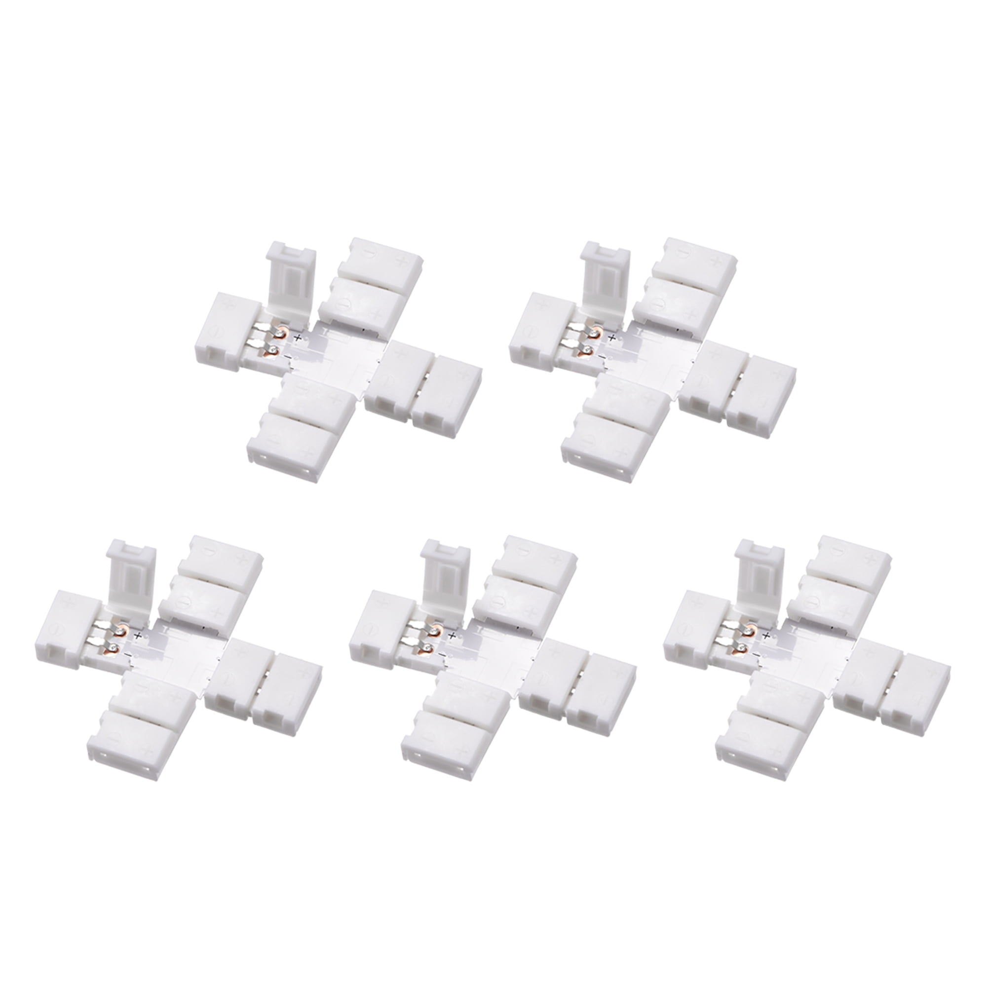 8mm 2P Cross Shape LED Strip Connector for Single Color 3528 Lights 5Pcs