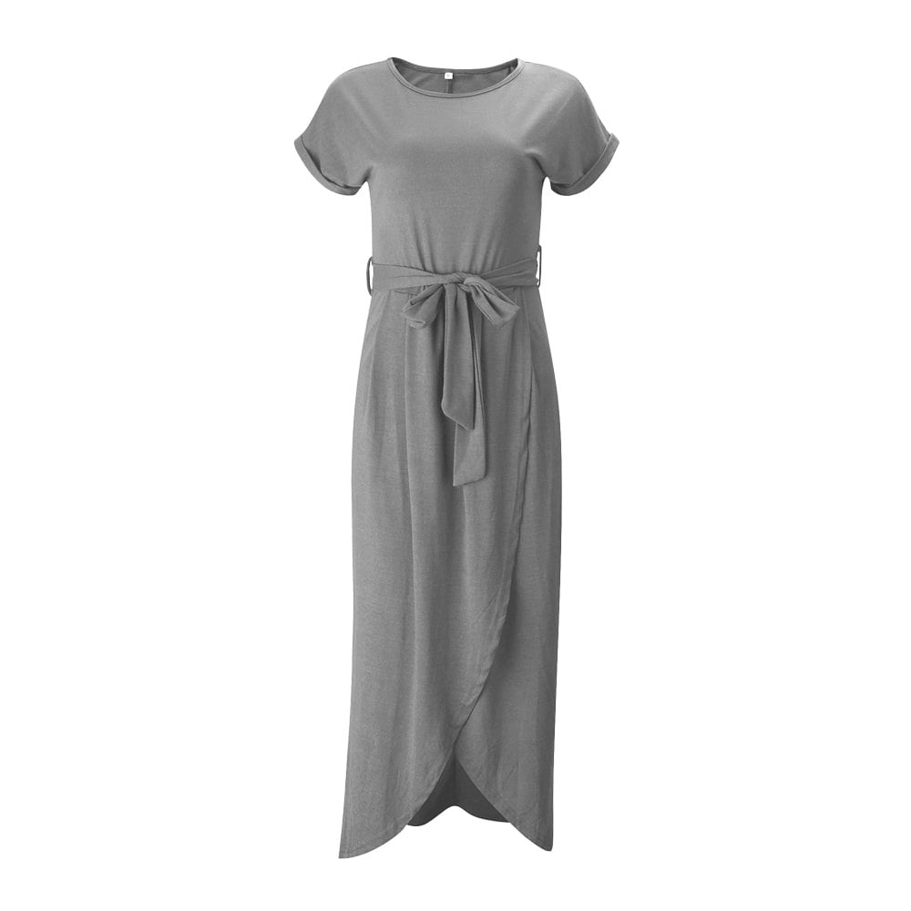 zomer Bejaarden comfort New Women's Solid Reverse Sleeve Flat Short Sleeve Round Neck Irregular  Dress - Walmart.com