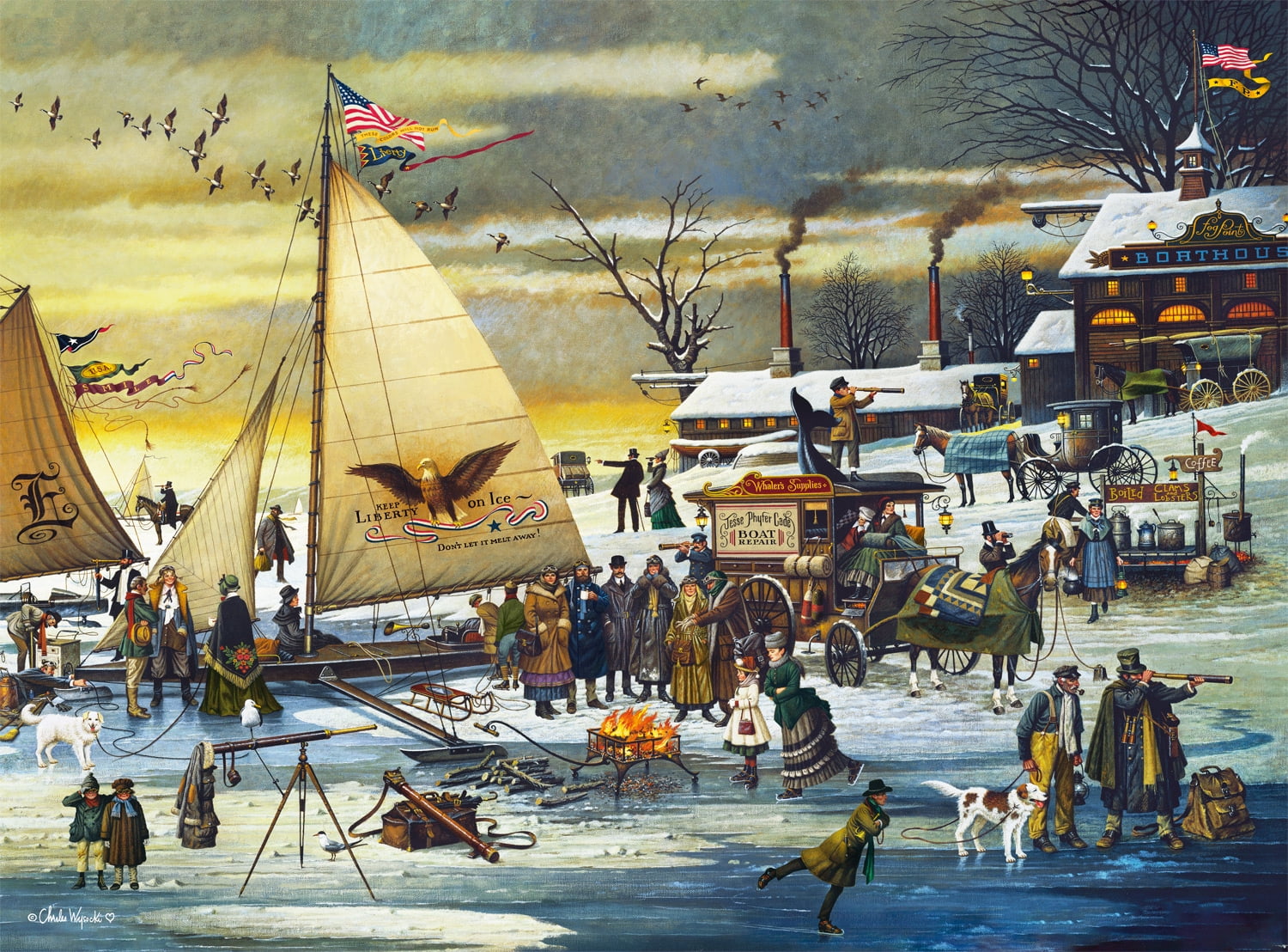 Buffalo Games 1000-Piece Charles Wysocki Ice Riders on the Chesapeake Bay Interlocking Jigsaw Puzzle