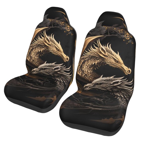 Vsdgher Vintage Metal Dragon Automotive Seat Covers for Cars Trucks and SUVs – Car Seat Covers for Truck Seat Protectors Set of 2