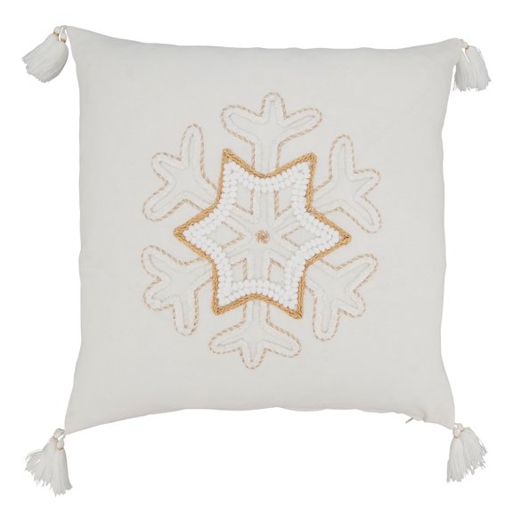 Saro Lifestyle Winter Whimsy Snowflake Tasseled Throw Pillow Cover