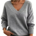 thumbnail image 2 of FRSASU Women's Sweater Long Sleeeve Pullover Loose V-neck Casual Sweater Soft Lightweight Knit Tops Gray, 2 of 3