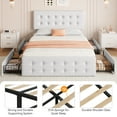 thumbnail image 5 of Queen Size Upholstered Platform Bed Frame with 4 Storage Drawers & Headboard, Faux Leather with Button Tufted Design and Wood Slat Support, No Box Spring, White, 5 of 9