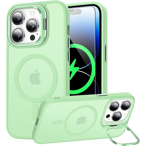 Case for iPhone 12 Case/iPhone 12 Pro Translucent Matte with Screen Protector - Built-in Camera Stand - Slim Fit Protective Phone Case 6.1” for Men Women Girls - Tea Green