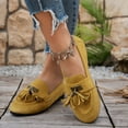 thumbnail image 2 of Rokment Women's Tassel Ballet Flat Dress Shoes Fringed Suede Wedges Low Heel Slip on Penny Loafers Comfortable Casual Walking Fashion Boho Beach Spring Fall 2026 Ladies Footwear Yellow Size 8.5, 2 of 6