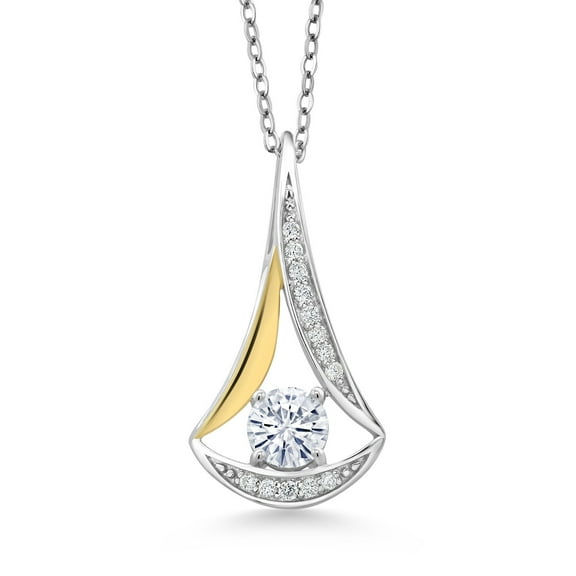Gem Stone King 925 Silver and 10K Yellow Gold Pendant Moissanite and Lab Grown Diamond