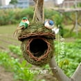 thumbnail image 2 of Hand-Woven Bird House Natural Grass Bird Nest Shelter Hut Small Bird Hideaway Outside Sparrows Hanging Parrot Nest Houses Pet Bird's nest 10cm*25cm flowered grass rope with bow, 2 of 2