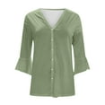 thumbnail image 5 of iHengLiXing Spring Plus Size Tops for Womens Dressy Casual Fashion Women Summer 3/4 Sleeve Cardigan Solid Color Casual Blouse Green XXL, 5 of 5