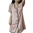 thumbnail image 4 of LIaqionyy Women's Silk Robes Dress Short Sleeve Button Down Short Nightgown Pajamas Satin Bathrobe, 4 of 7