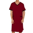 thumbnail image 1 of Daiosportswear Men'S Short-Sleeved V-Neck Extra-Long Pajama Robe with Loose-Fitting Pockets, Featuring Two Bottom Pockets. Red-B S(S), 1 of 6