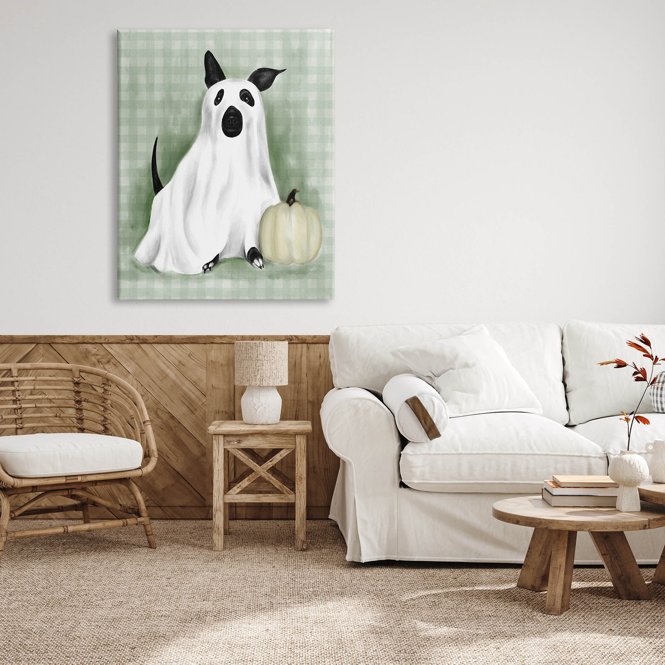 Stupell Industries Dog Ghost Halloween Costume Graphic Art Gallery Wrapped Canvas Print Wall Art, Design by Lil' Rue