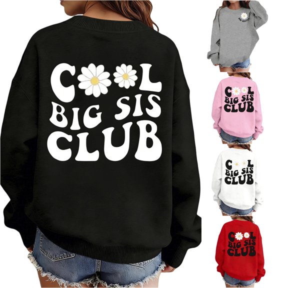 Byoo Slogan Floral Print Sweatshirt for Little Girls Crewneck Long Sleeve Sweatshirts Daily Sweatshirt,Black