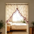 thumbnail image 2 of Swag Curtain Valance, Lace Floral Embroidered Semi Sheer Kitchen Valance Rod Pocket Vintage Window Treatments for Living Room Farmhouse Bathroom Purple, 2 of 6