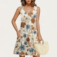 thumbnail image 3 of JTZGDY Dresses for Women Girls Cute Summer Floral Pattern Print Sleeveless Scoop Neck Tank Dress Loose Flowy Beach Sundress with Pockets Beige#04 XXL, 3 of 8