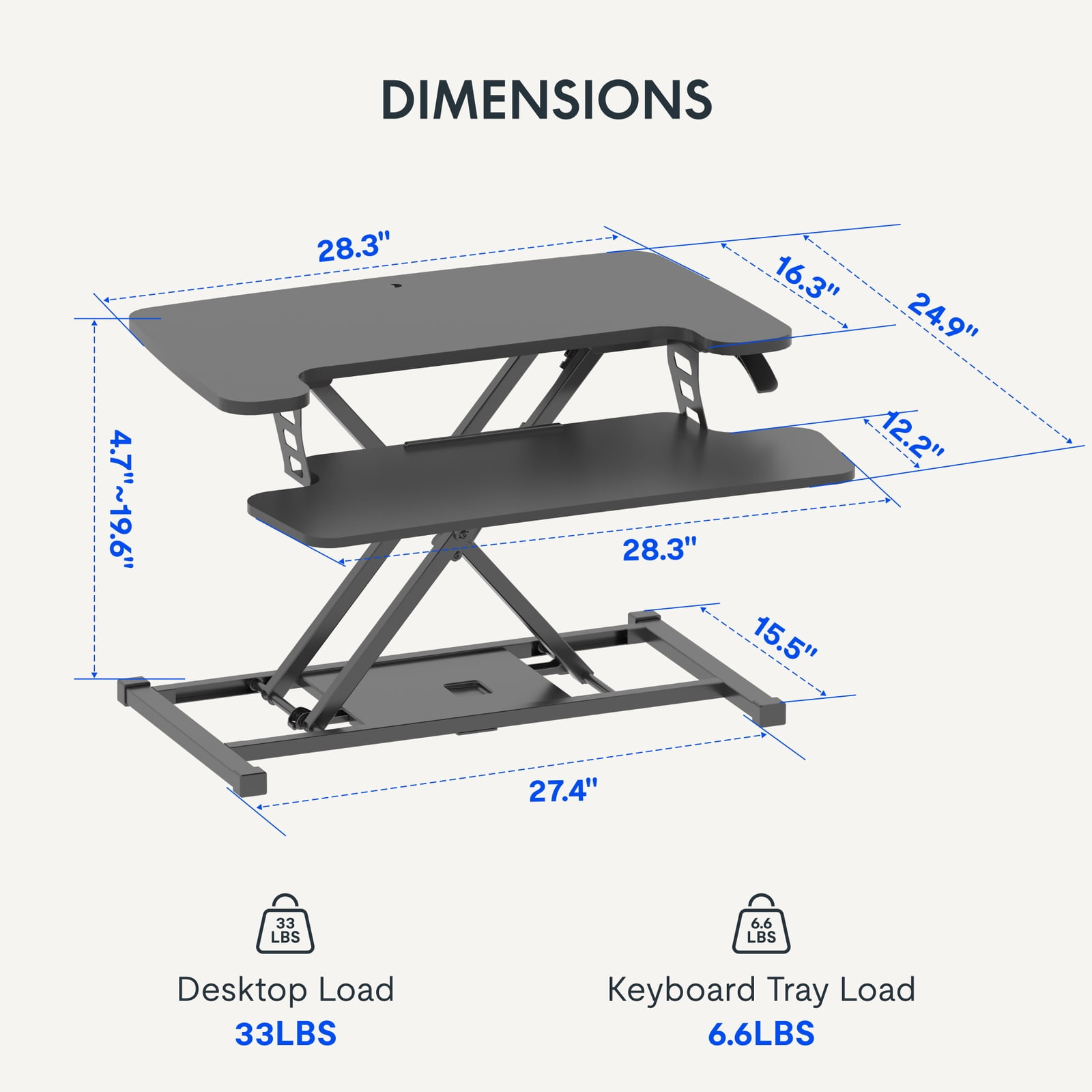 LINJH Standing Desk Converter 28" Wide Height Adjustable Sit Stand Riser