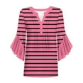 thumbnail image 4 of ZQUUVOU Women's T-Shirt Stripe V Neck Ruffle 3/4 Sleeve Floral Blouse Hot Pink (XL), 4 of 4