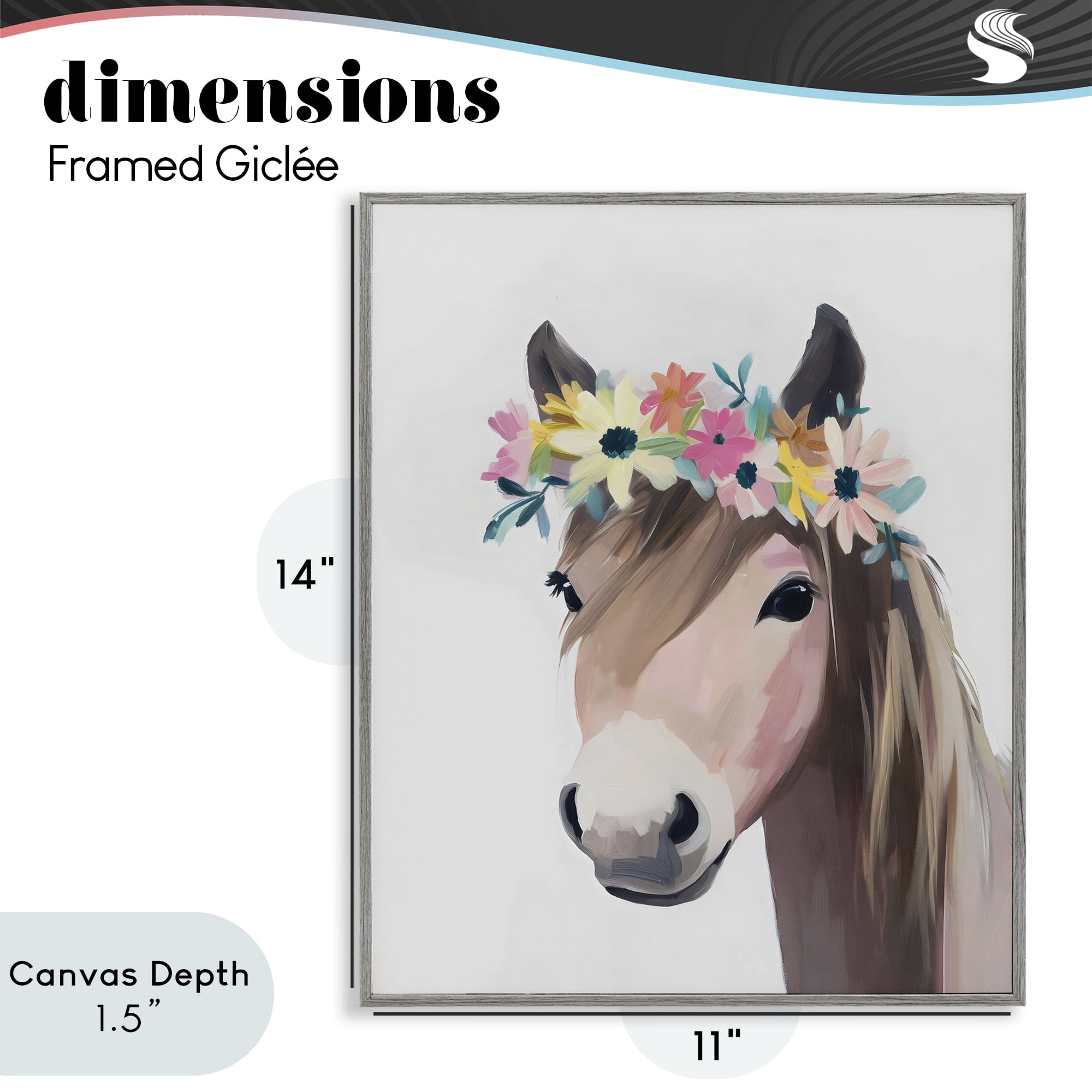 Stupell Industries Flower Crown Horse Gray Framed Giclee Art, design by The Prints Vibe