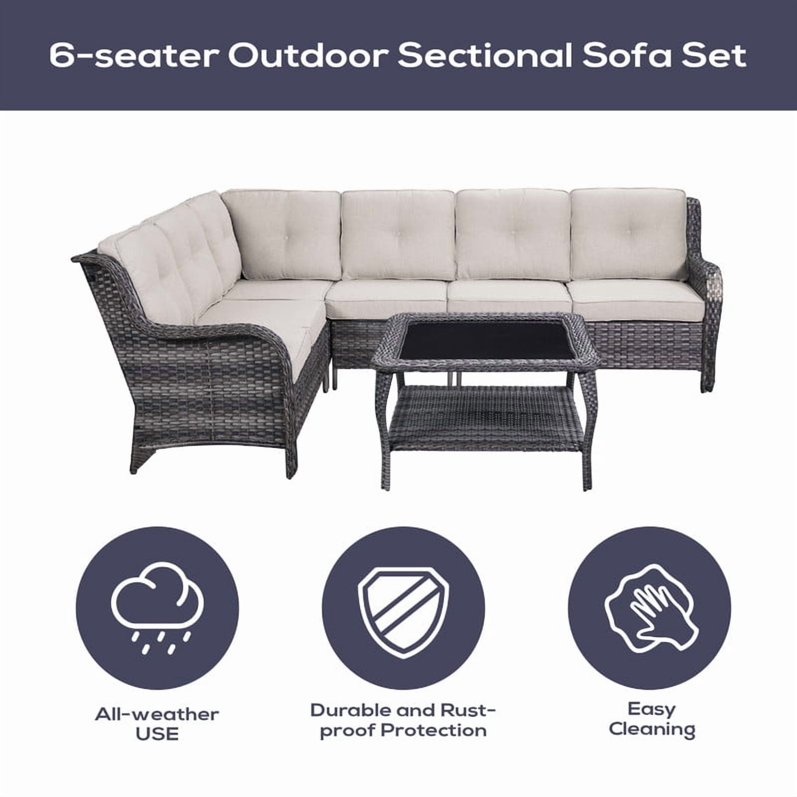 PARKWELL Outdoor Patio Furniture Set,All-Weather Conversation L-Shaped Sectional Sofa with Coffee Table and No-slip Thick Cushions,Backyard Porch Garden Poolside Balcony Set,Gray/Beige