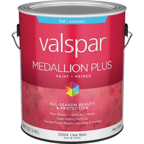 Valspar 25004 Clear Base Medallion Plus Exterior Paint & Primer, Flat, 1 Gallon