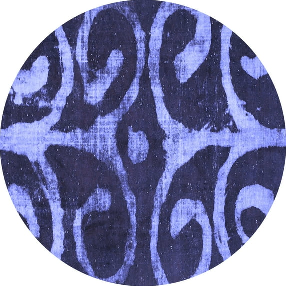 Ahgly Company Indoor Round Abstract Blue Modern Area Rugs, 6' Round