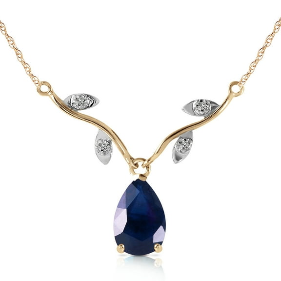 Galaxy Gold 14K Solid Yellow Gold 24" Necklace with 1.52 CTW Genuine Diamonds and Pear-Shaped Natural Sapphire, 14"-24" Sizes, September Birthstone, Symbol of Wisdom