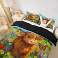 thumbnail image 3 of jejeloiu Highland Cow Butterfly Queen Duvet Cover Set Kids,Farm Animal Print Bedding,Reversible,3 Pieces(No Comforter), 3 of 6