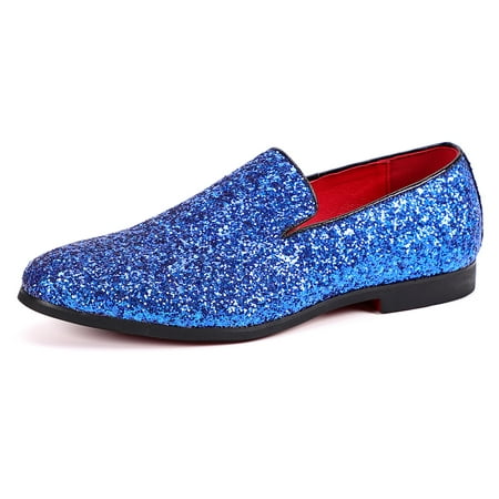 

Santimon Men Dress Shoes Glitter Loafers Slip On Casual Wedding Party Formal Shoes Blue 7.5 US
