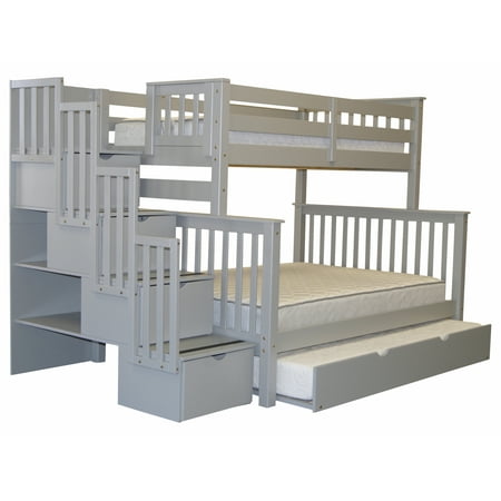Bedz King Bunk Beds Twin over Full Stairway Gray + Trundle  Walmart.com