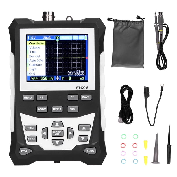 Osciloscopio portátil ET120M de 120 MHz con simulación digital a todo color