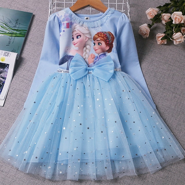 Vêtements d'Été pour Enfants Frozen 2 Dessin Animé Elsa Anna Imprimé Robe Costume Décontracté Motif Princesse Mignon Tenue Quotidienne Robe Pailletée