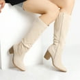 thumbnail image 5 of BURUDANI Women's Suede Knee High Boots Pointed Toe Comfortable Chunky Block Heel Side Zipper Riding Boots Beige Size 11, 5 of 7