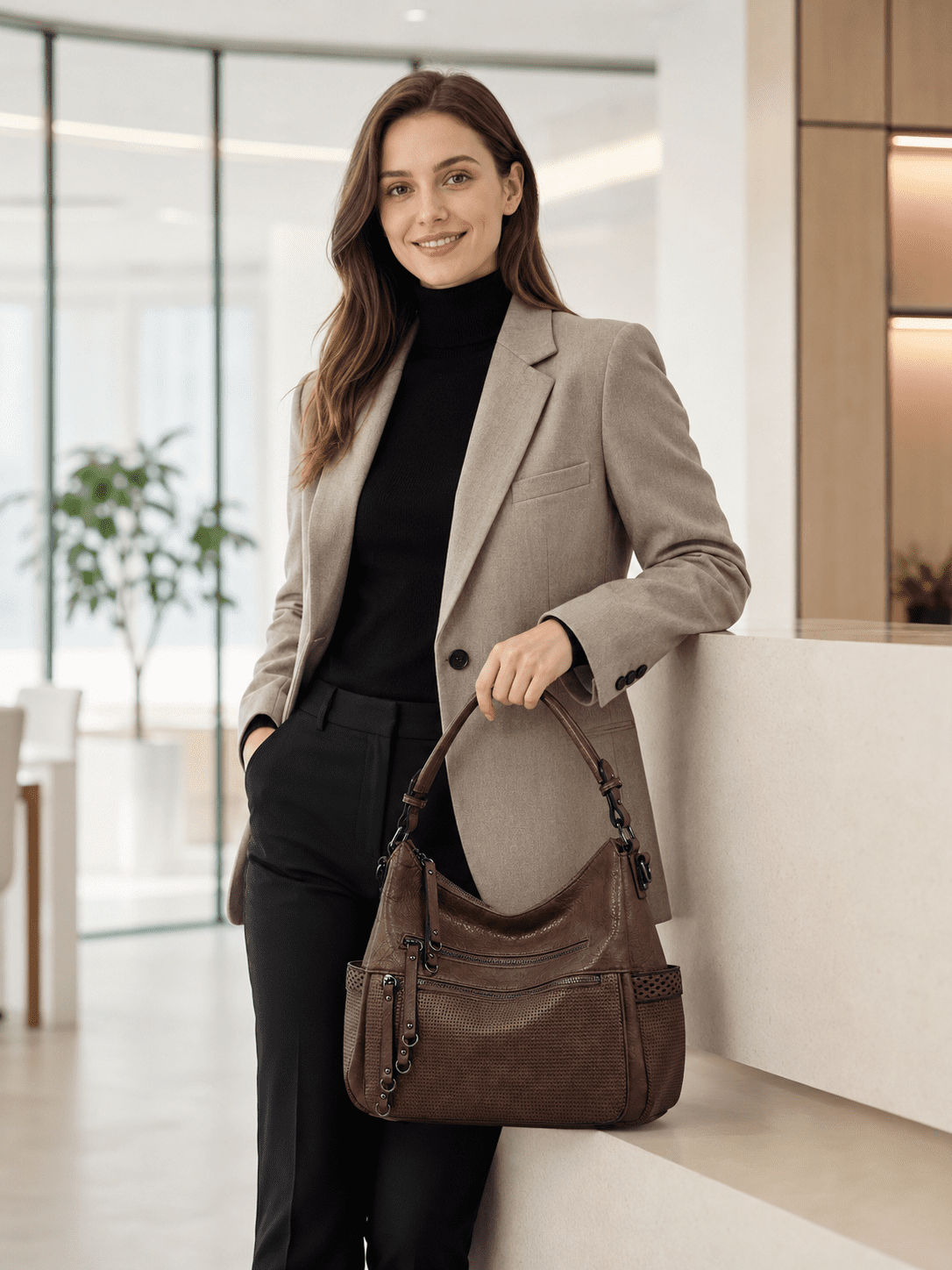 Capamaster Large Capacity Vintage Hobo Bag | Retro PU Leather 2-Way Shoulder Crossbody Purse for Women Coffee