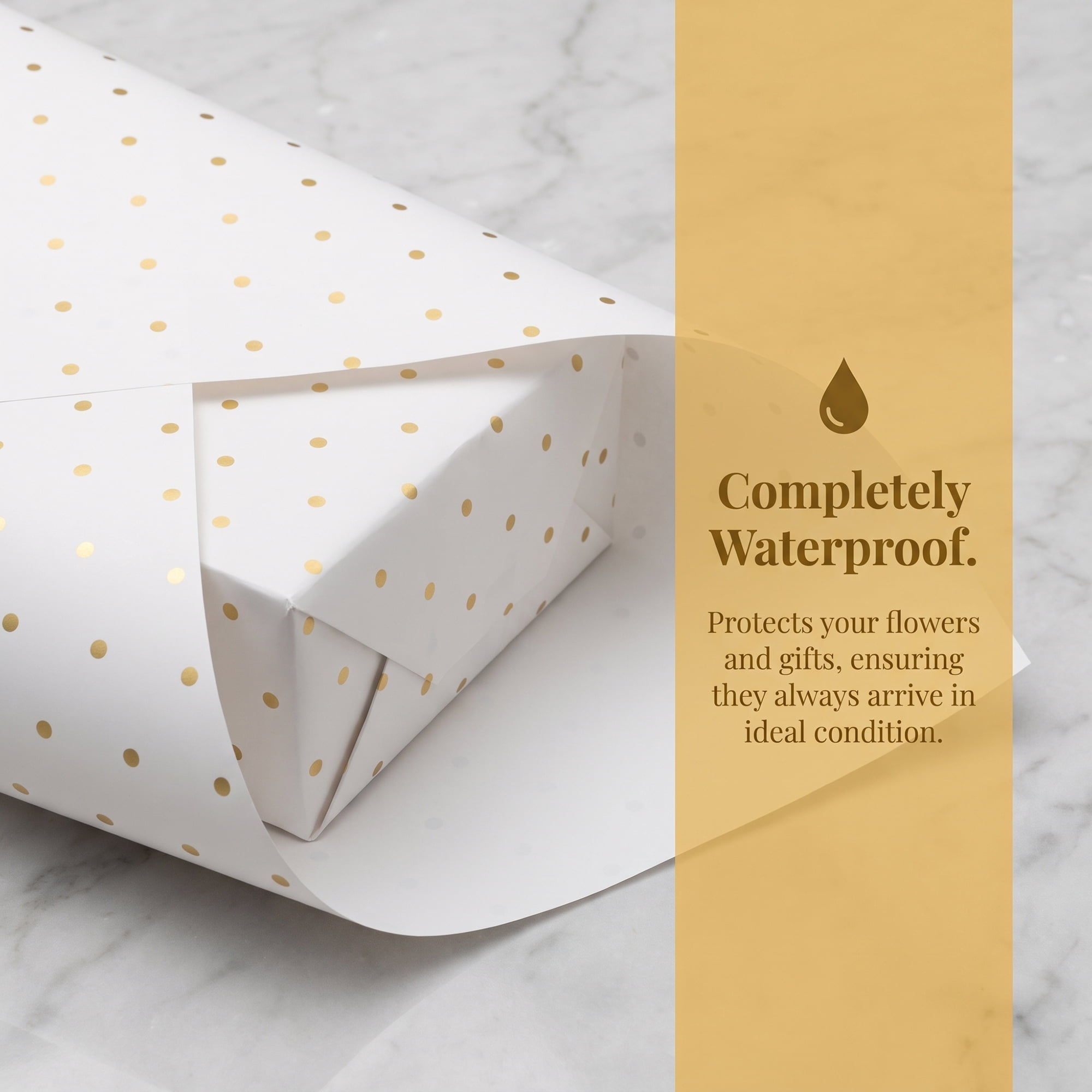 Unique Bargains Waterproof Luxury Matte Gift Wrapping Paper for Bouquets Gold 22"x22"