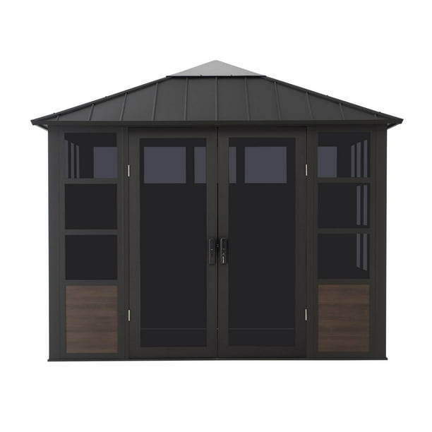 Sunjoy Outdoor Sunroom 11 ft. x 11 ft. Black Hardtop Gazebo, Rust