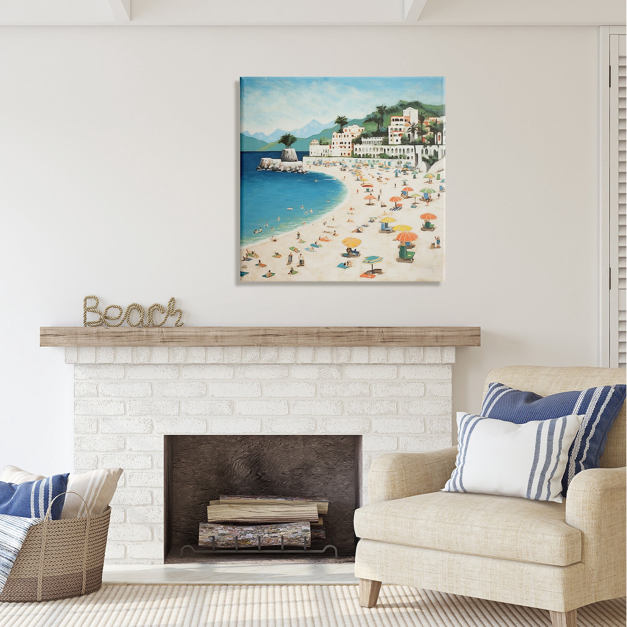 Stupell Industries Summer Beach People Landscape Painting Gallery Wrapped Canvas Art Print Wall Art, 30 x 30