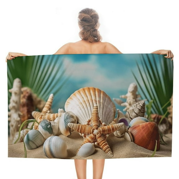 Seashell On The Beach Microfiber Lightweight Beach Towel Quick Dry Absorbent Thin Towels for Swimming Pool Camping Beach Easy for Vacation Essentials