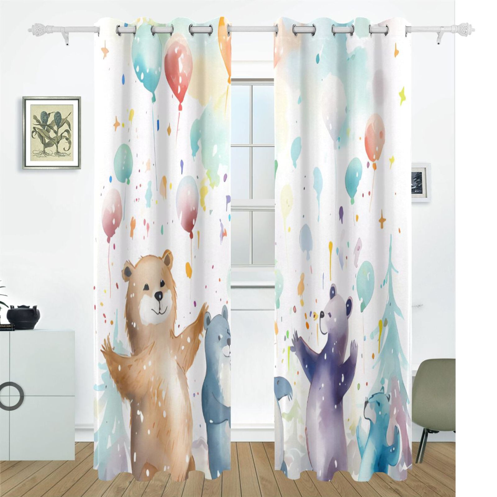 Bears Ballons Trees Black Out Curtains 72 Inch Length Curtains for Sliding Glass Doors Bedroom Living Room 2 Pack