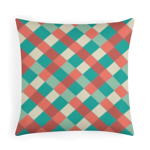 16"x16" Cushion Case Red And Teal Gingham Seamless Pattern Decorative Throw Pillow Covers Striped And Gingham Plaid Design Pillows Decorative Throw Pillows Couch Pillows for Iiving Room