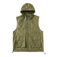 thumbnail image 3 of QATAINLAV Mens Sleeveless Golf Vest Lightweight Loose Hooded Cargo Jackets Summer Zip Up Softshell Windproof Outerwear with Pockets, Army Green, XL, 3 of 7