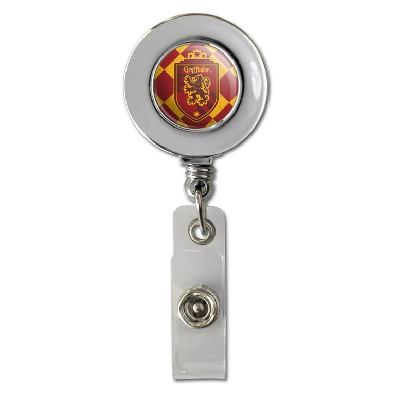 Harry Potter Gryffindor Plaid Sigil Retractable Reel Chrome Badge ID Card Holder  Clip 