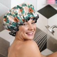 thumbnail image 5 of Shower Caps,Pioneer Flower Floral Print Pattern Waterproof Shower Cap for Women 4 Pieces,Double Reusable Hair Cover for Shower PEVA Elastic Stretch Hem, 5 of 7